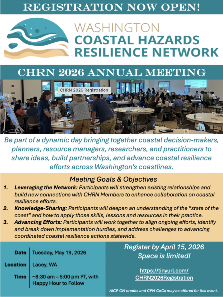Poster for Coastal Hazards Resilience Network 2026 annual meeting (details in body of text)